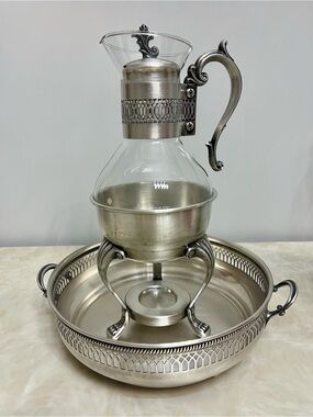 Vintage Silver Plate Carafe & Stand set (Corning & F B Rogers)